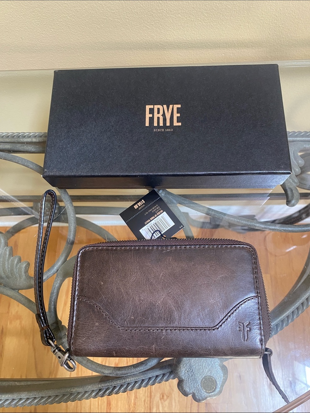 Frye Brown Leather Zip Wristlet Clutch